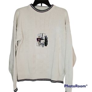 Vintage Golf Sweater Cream Fisherman Knit Embroidered Preppy Grunge Golfcore